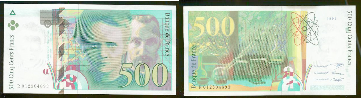 500 Francs PIERRE ET MARIE CURIE FRANCE 1994 NEUF